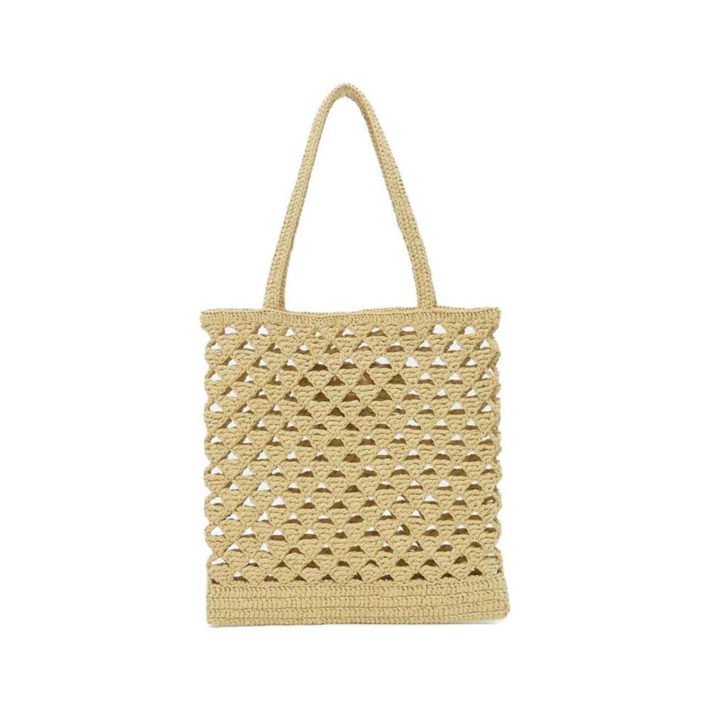 Prada Crochet logo tan Natural embroidered Bag lettering front Tote Tan